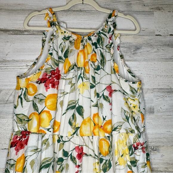 🍁 Julia Jordan Lemon Print Cotton Summer Sundress Mini Dress Lined Ivory Multi - Picture 4 of 14